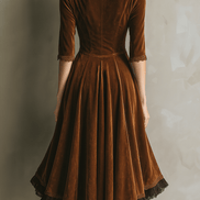 Vestido Midi Vintage de Terciopelo con Manga ¾ y Ribete de Encaje