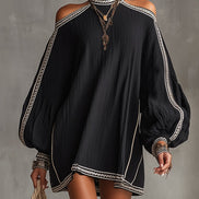Vestido Mini Negro Boho con Manga Farol