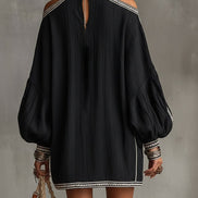 Vestido Mini Negro Boho con Manga Farol