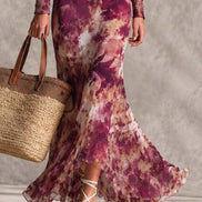 Vestido Maxi Chifón Floral Rosa con Hombros Descubiertos