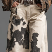 Pantalón Ancho Retro Western con Estampado de Vaca