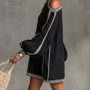Vestido Mini Negro Boho con Manga Farol