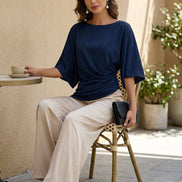 Genoveva | Conjunto de Blusa con Manga Capa y Pantalón Ancho