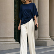 Genoveva | Conjunto de Blusa con Manga Capa y Pantalón Ancho