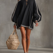 Vestido Mini Negro Boho con Manga Farol