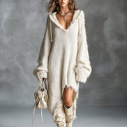 Linden | Vestido Midi de Punto Afelpado con Capucha