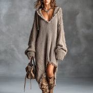 Linden | Vestido Midi de Punto Afelpado con Capucha