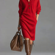 Vestido Holgado de Punto con Cuello Mao y Manga Larga