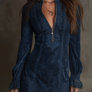 Vestido Mini Vintage con Ribete de Encaje