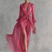 Vestido Maxi de Chifón Perla con Escote en V Elegante
