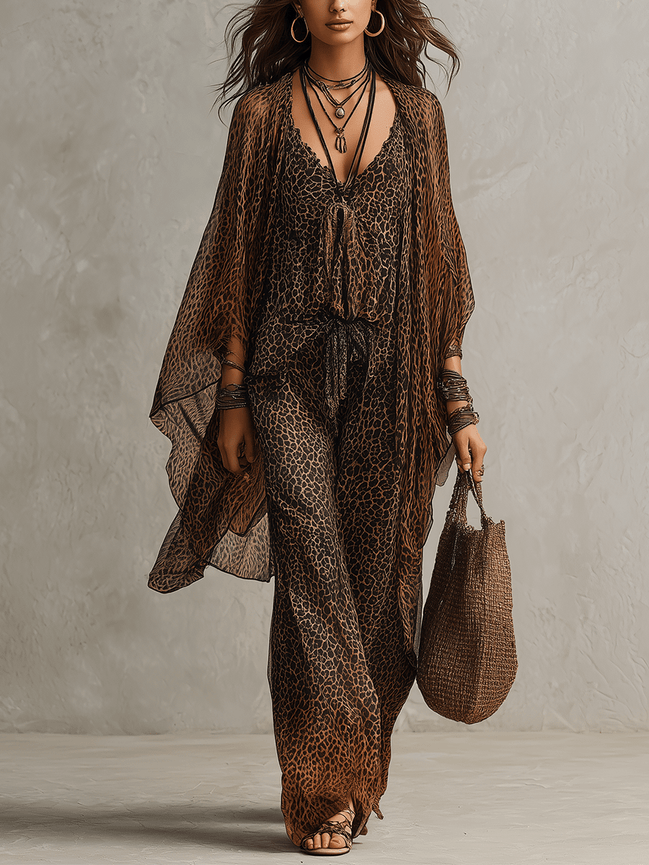 Conjunto Tres Piezas Bohemio Leopardo Degradado