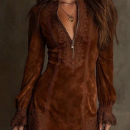 Vestido Mini Vintage con Ribete de Encaje