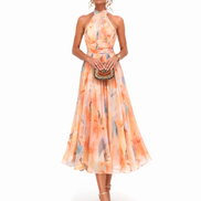 Aurora | Vestido con escote Halter y Estampado Acuarela