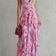 Belladina | Romántica Cascada de Rosas, Vestido Largo con Escote Americano