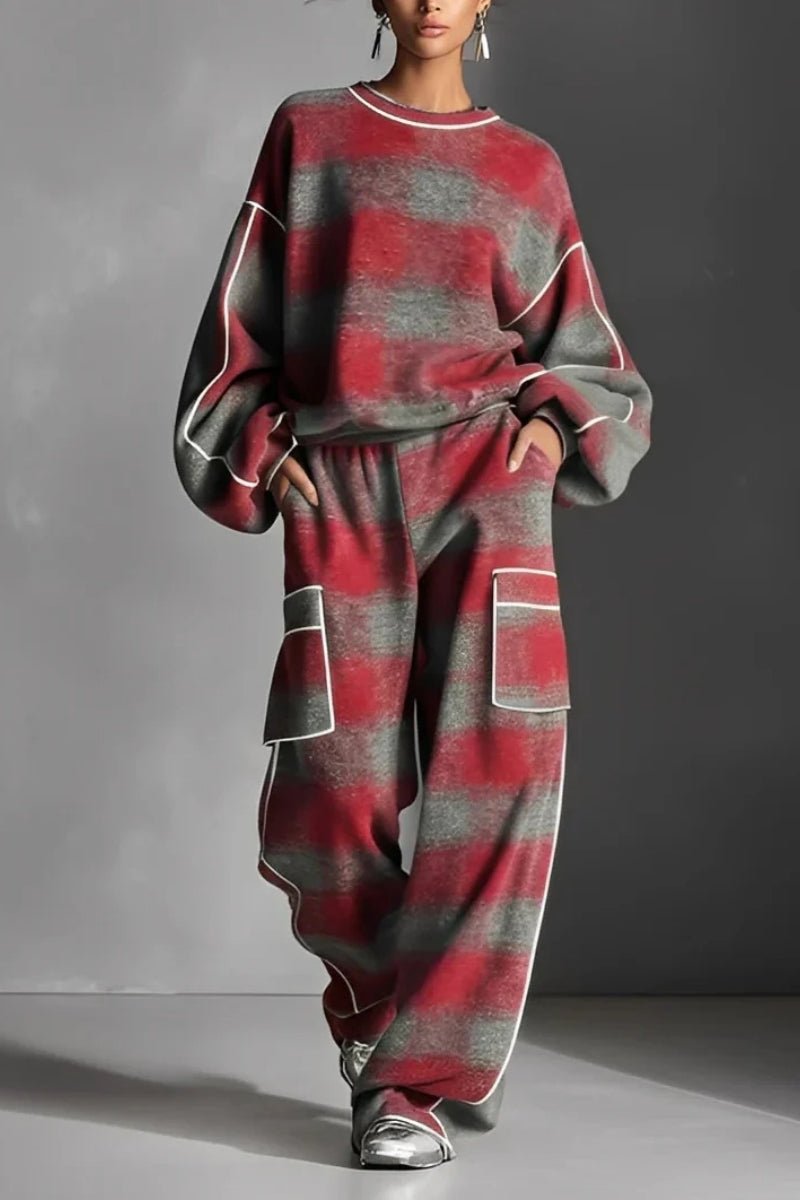 Conjunto Chándal a Cuadros Rojo y Gris