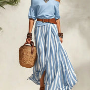 Madison | Conjunto con Falda Maxi de Rayas y Top de Hombros Descubiertos