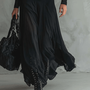 Vestido Maxi Negro de Tul con Detalle Patchwork