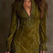 Vestido Mini Vintage con Ribete de Encaje