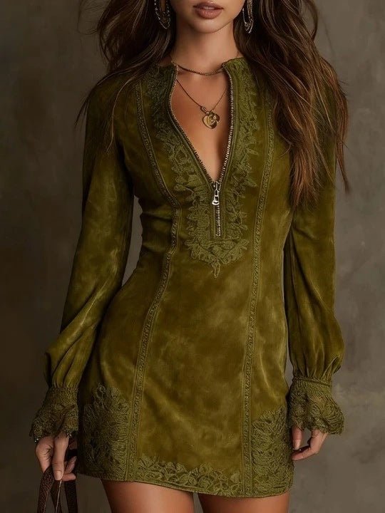 Vestido Mini Vintage con Ribete de Encaje