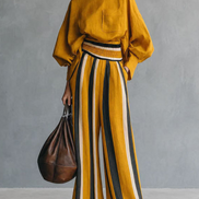 Conjunto de Top Holgado Mostaza y Pantalón Ancho a Rayas