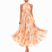 Aurora | Vestido con escote Halter y Estampado Acuarela