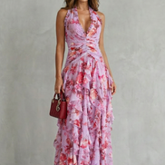 Belladina | Romántica Cascada de Rosas, Vestido Largo con Escote Americano