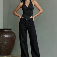 Conjunto Dos Piezas Halter Grunge Moderno Negro