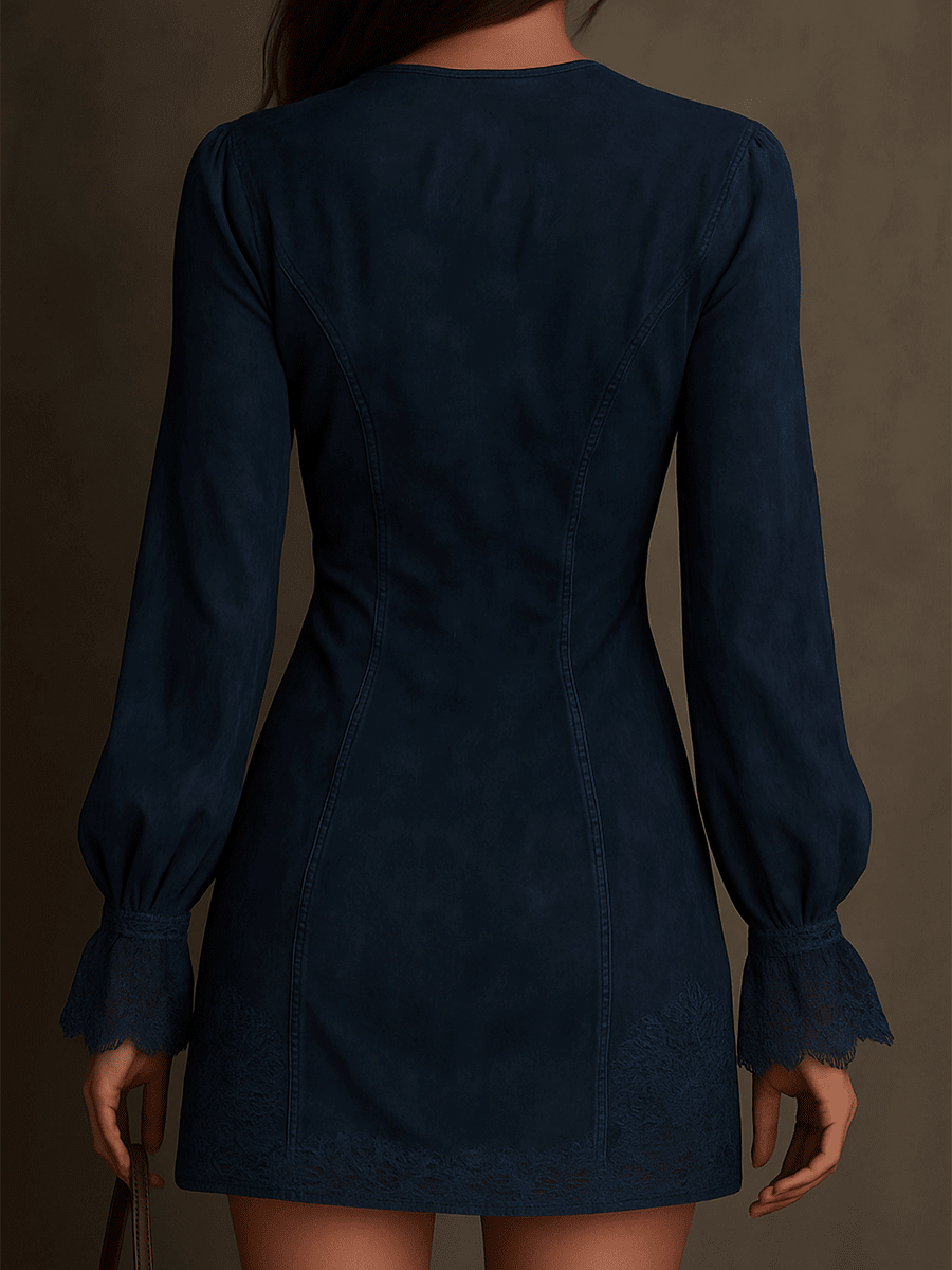 Vestido Mini Vintage con Ribete de Encaje