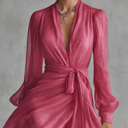 Vestido Maxi de Chifón Perla con Escote en V Elegante