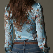 Blusa de Satén con Estampado Leopardo y Cremallera Delantera
