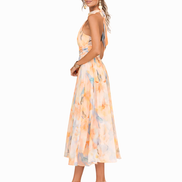 Aurora | Vestido con escote Halter y Estampado Acuarela