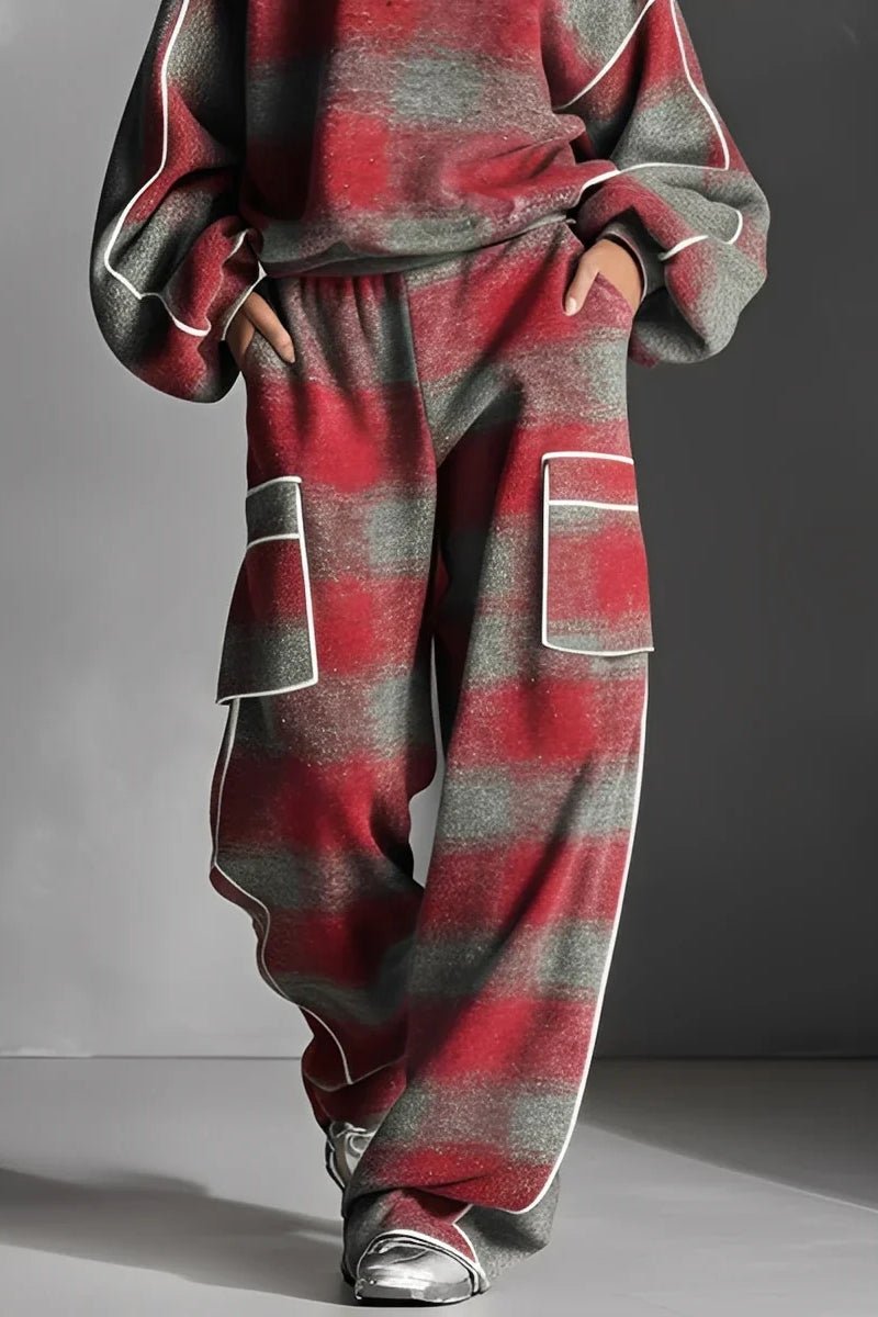 Conjunto Chándal a Cuadros Rojo y Gris