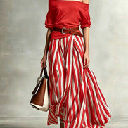 Madison | Conjunto con Falda Maxi de Rayas y Top de Hombros Descubiertos