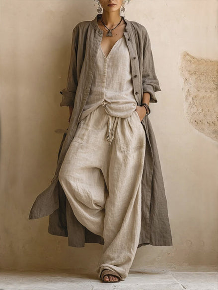 Letizia | Conjunto de tres piezas con cárdigan largo boho