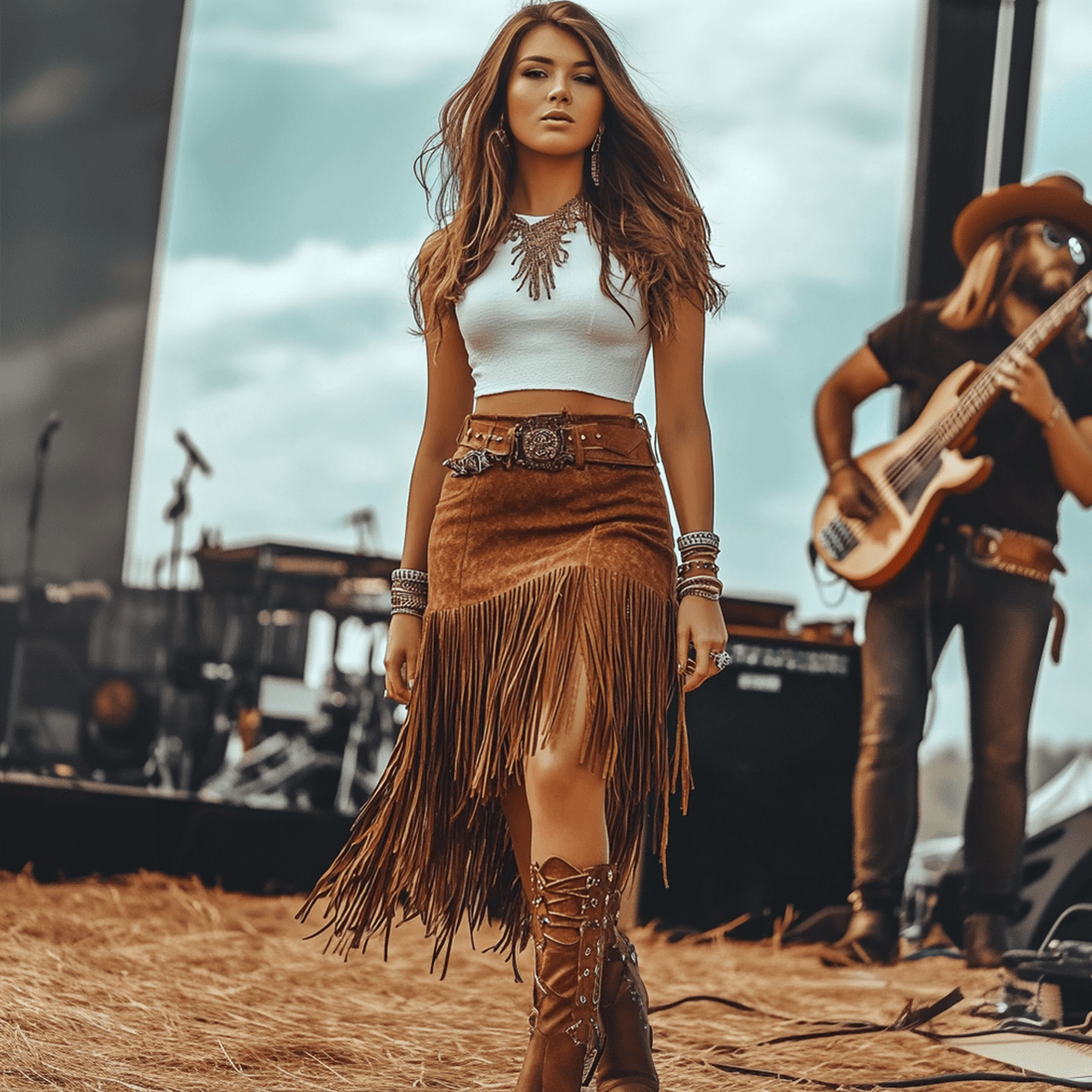 Falda Boho con Flecos Estilo Western