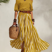 Madison | Conjunto con Falda Maxi de Rayas y Top de Hombros Descubiertos