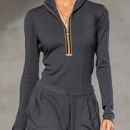 Conjunto Deportivo Retro Gris Oscuro con Cuello Alto y Cremallera