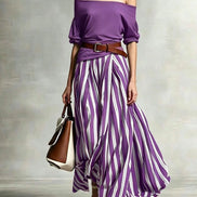 Madison | Conjunto con Falda Maxi de Rayas y Top de Hombros Descubiertos