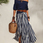 Madison | Conjunto con Falda Maxi de Rayas y Top de Hombros Descubiertos