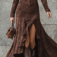 Vestido Maxi Retro con Bajo Irregular y Volantes