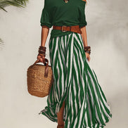 Madison | Conjunto con Falda Maxi de Rayas y Top de Hombros Descubiertos
