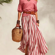 Madison | Conjunto con Falda Maxi de Rayas y Top de Hombros Descubiertos