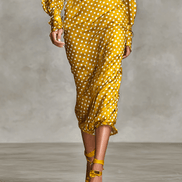 Conjunto Vintage de Satén con Estampado de Lunares Camisa y Falda