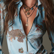 Blusa de Satén con Estampado Leopardo y Cremallera Delantera