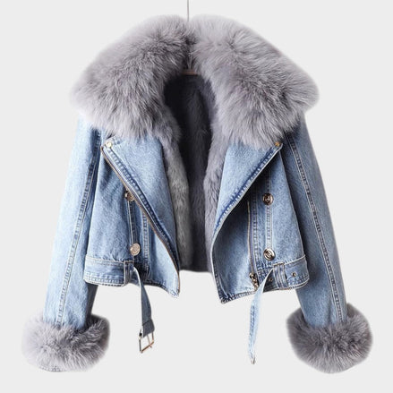 Alessia™ | Chaqueta Vaquera Mujer con Cuello de Pelo