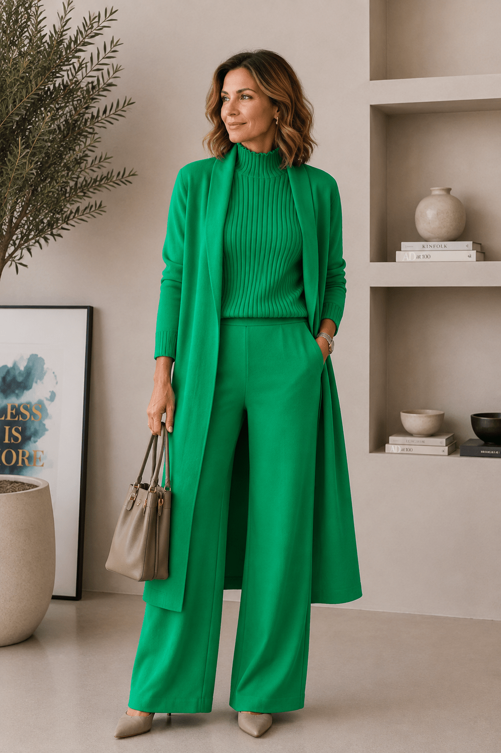 Conjunto 3 piezas de viscosa con top canalé y cárdigan