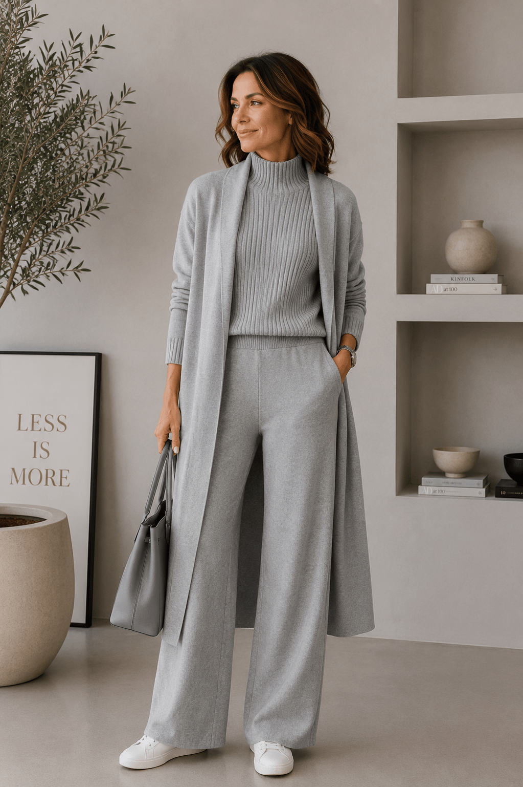 Conjunto 3 piezas de viscosa con top canalé y cárdigan