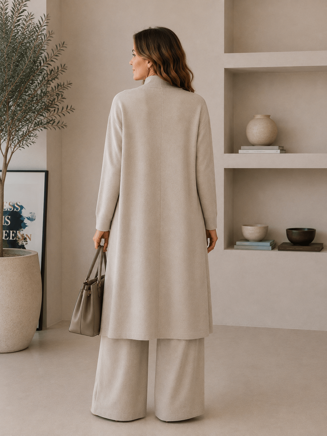 Conjunto 3 piezas de viscosa con top canalé y cárdigan