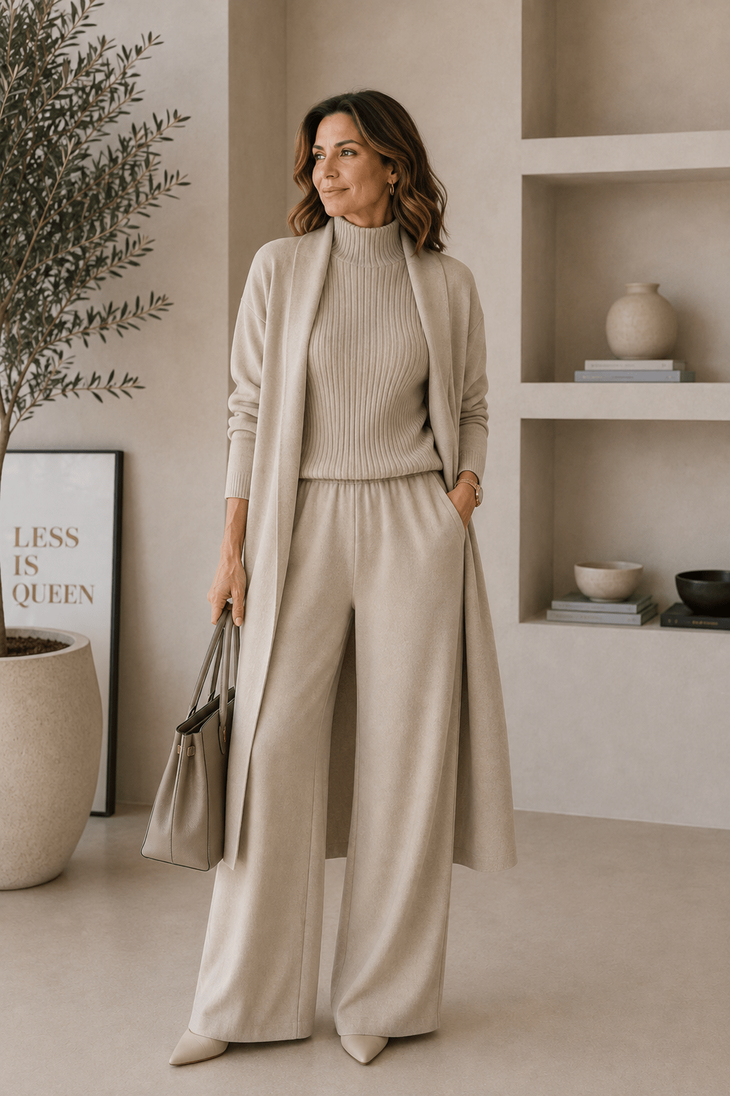 Conjunto 3 piezas de viscosa con top canalé y cárdigan