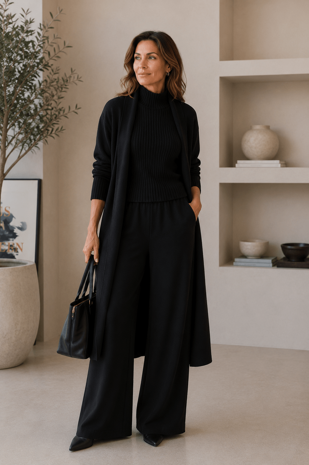 Conjunto 3 piezas de viscosa con top canalé y cárdigan